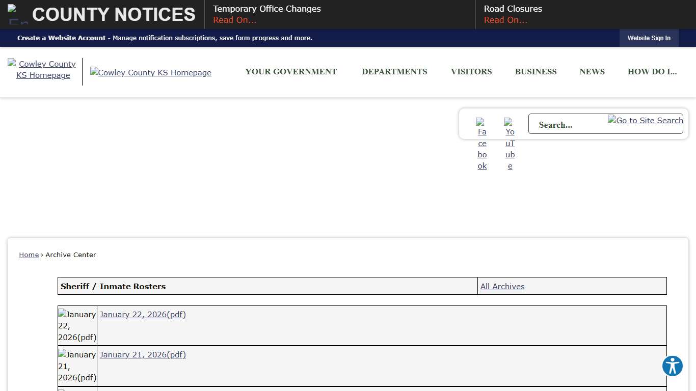 Archive Center • Sheriff / Inmate Rosters
