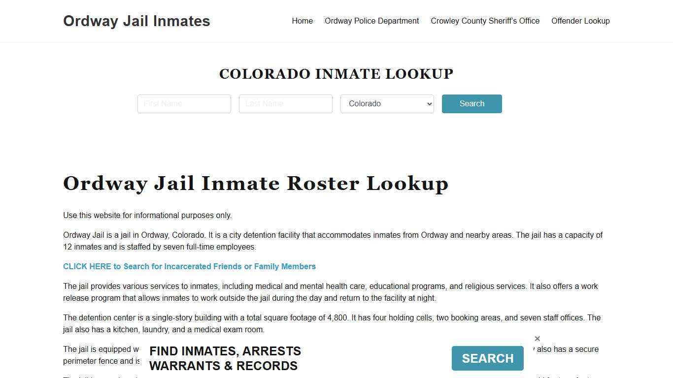 Ordway Jail Inmate Roster, Crowley County, CO, Offender Search